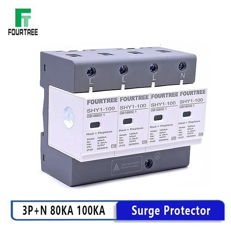 Online 1 adet ev yıldırımdan korunma tutucu dalgalanma koruyucusu AC 3P + N 40 ~ 80KA 60KA ~ 100KA 385V 420V SPD alçak gerilim koruma 4P