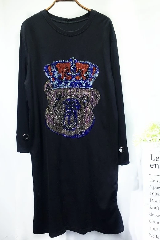 Женское платье с блестками QING MO черное круглым вырезом длиной до колена весеннее