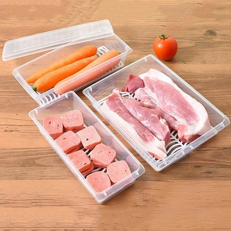 

Kitchen Storage Box Refrigerator Drain Box Multifunctional Food Sealed Frozen Storage Box Basket Container With Lip