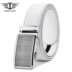 Роскошные Для мужчин s ремень из натуральной кожи; Белая; Из яловой кожи; Сплав Автоматическая пряжка Формальные Ремни для Для мужчин 3,5 см Ширина поясной ремень мужской B373