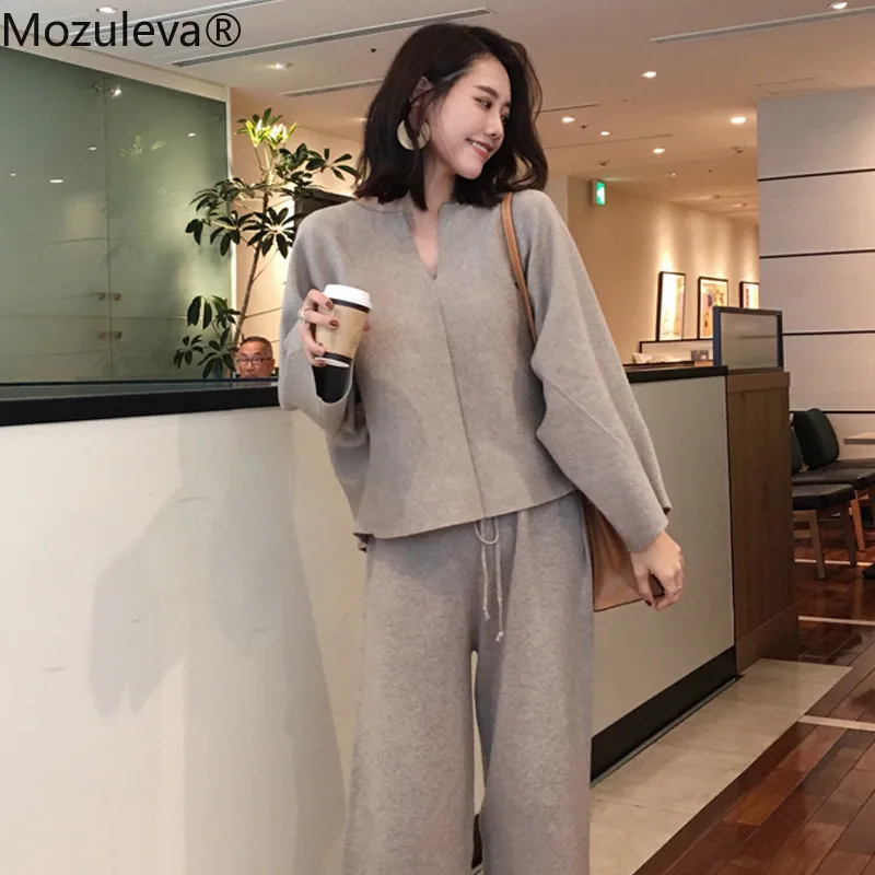 Mozuleva свободные трикотажные свитера 2 шт. Комплект женский спортивный костюм 2019