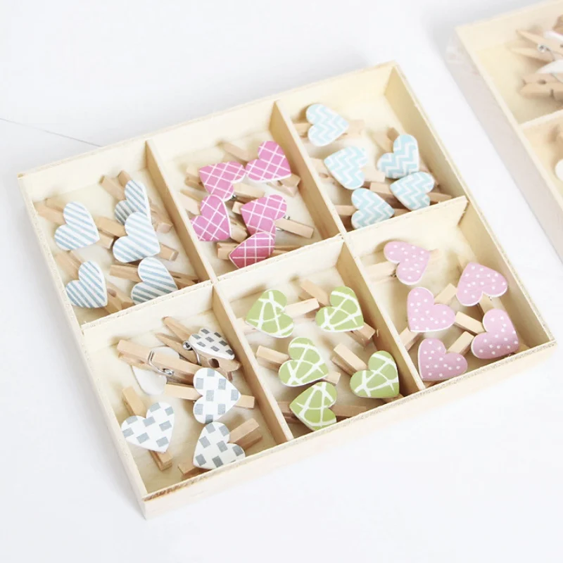 Мини красочные сердце деревянный зажим офисные принадлежности фото Памятка крюк