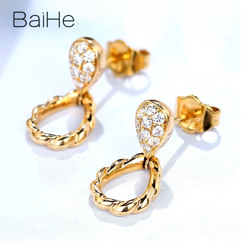 BAIHE Твердые 14 к желтое золото 0.19ct H/SI натуральные бриллианты трендовые ювелирные