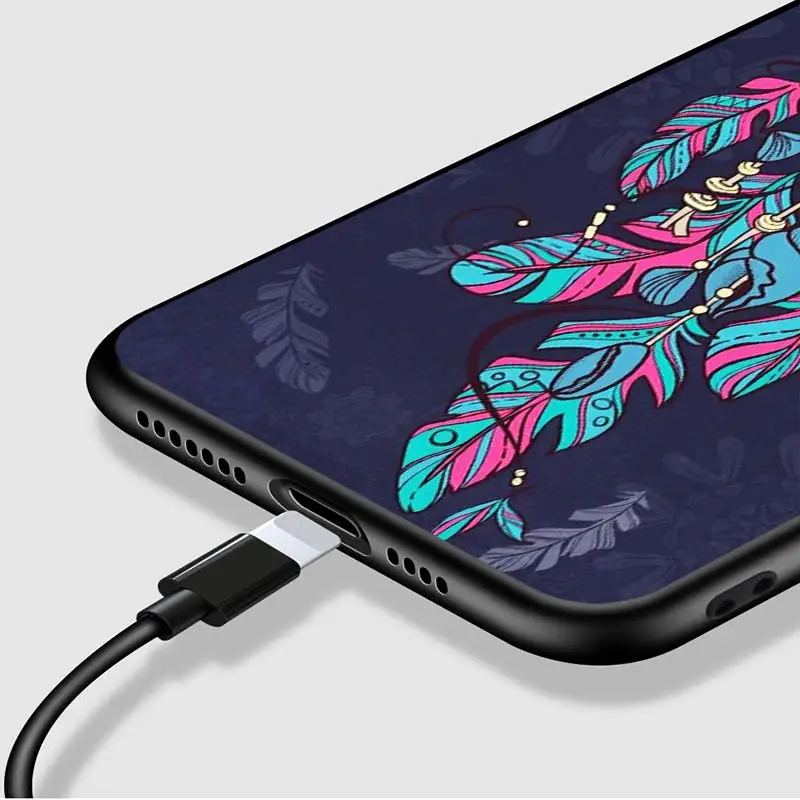 

Feather Dreamcatcher For Apple iPhone 12 Pro Max Mini 11 Pro XS Max X XR 6S 6 7 8 Plus 5S Soft Black Phone Case
