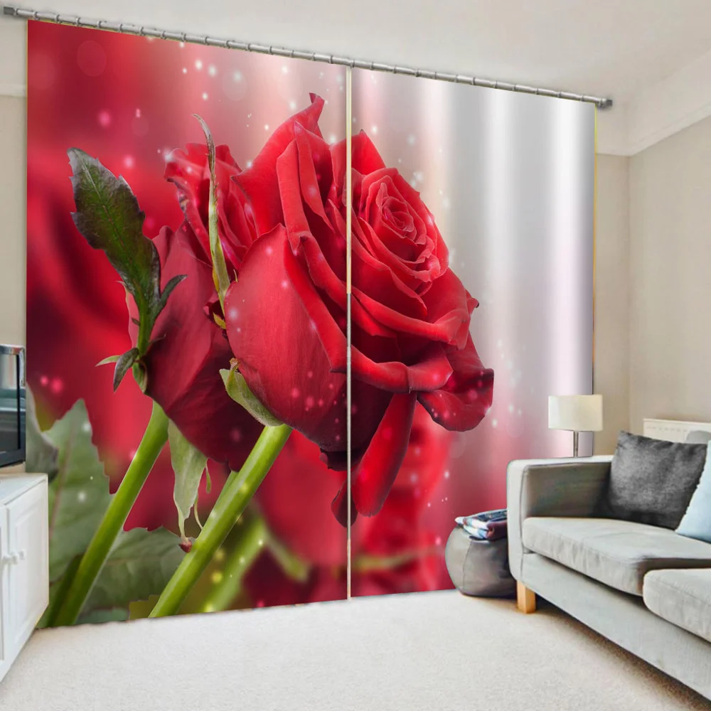 

Morden red rose curtains 2 Panel/Set 3D Window Curtains Wolf Printing Drapes for Bedroom 3d curtains