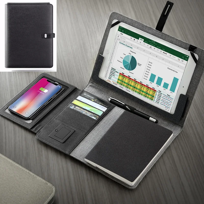 Деловой офис B5 папка для файлов сумка менеджера из искусственной кожи A4 padfolio портфель с эластичной лентой для сотового телефона, Ipad подставка для стойки питания