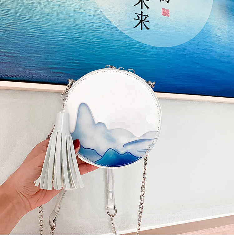 

2021 Summer Simplicity Women Fashion Shoulder Bag Chinese Ink Painting Cross Body Bag Small Round Square Handbag