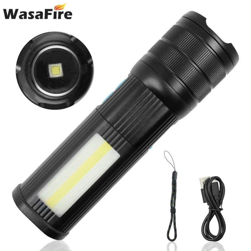 구매 Wasafire 2 개/몫 Zoomable L2 + 2 * COB 작업 손전등 충전식 3 모드 랜턴 화이트/레드/블루 라이트 토치 캠핑 작업