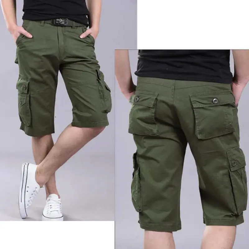 

Summer Men's Baggy Casual Shorts Loose Knee Length Trousers Waistline CARGO Shorts Trousers Men Bottoms Plus Size 38 Pure Color