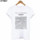 Черный, белый цвет карта городов мира Лондон Нью-Йорк Токио Париж Футболка с принтом забавной графикой Harajuku Повседневная футболка женская верхняя одежда