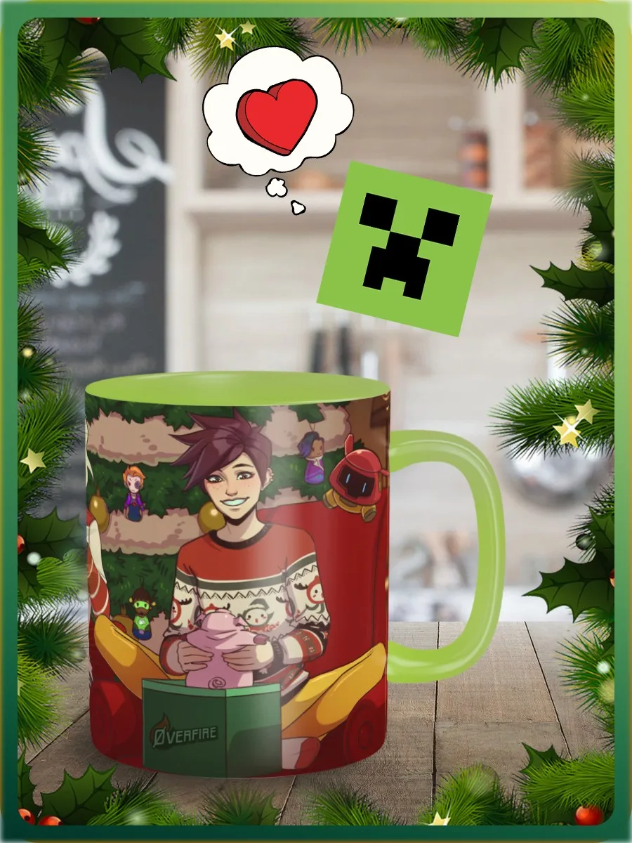 Mug light green new year Overwatch (овервоч Christmas)-6040 mug cup Pialat for tea | Mugs