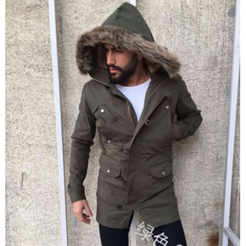 

Wepbel Coat Top Jackets Fur Collar Loose Winter Coats Outwear Men Solid Color Parkas Winter Hooded Zipper Button Casual