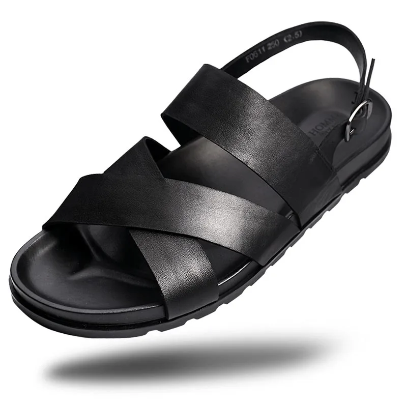 

Roman Sandals Open-toed Flat-bottomed Men Summer Genuine Leather Sandals Mens Breathable Beach Shoes Spring Anti-skid slippers