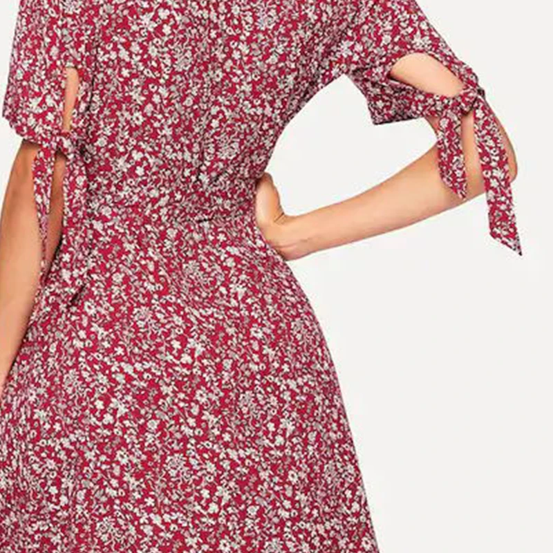 

Dress for Women Casual Print Mini Dress Women V-neck Ruffled Lacing Short Sleeve Summer Ladies Short Dresses for Women 2020 Robe