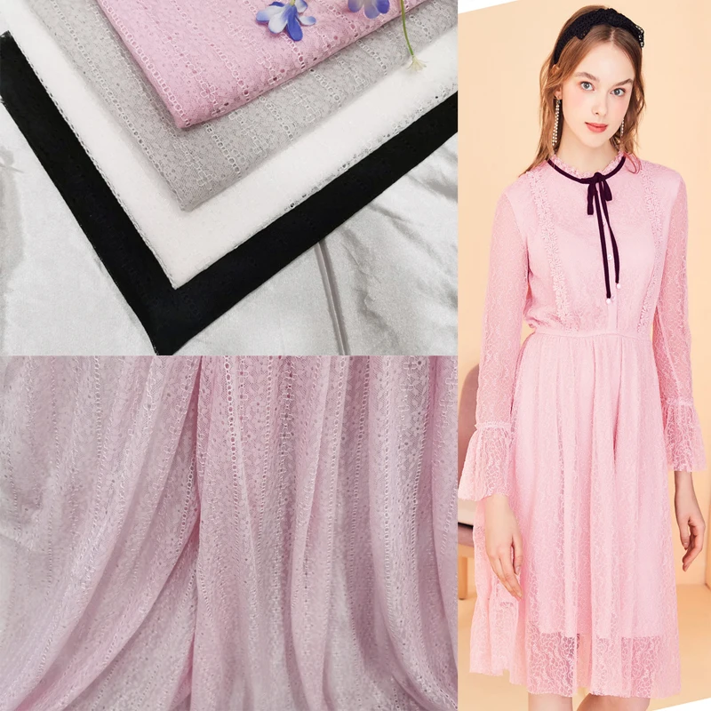 

LASUI 2019 NEW 1.5*3.0m Skin-friendly Thin and light Lace Fabric pink, white ,black,gray Hollow Flower DIY dress skirt C0345