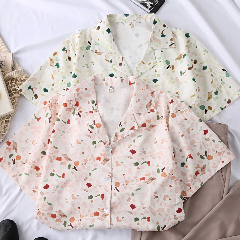 

2019 Women Summer Blouse Flower Print Short Sleeve Shirt Girls Tees Shirts Blouse Rk