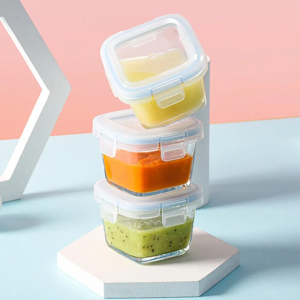 

3pcs Baby Infant Glass Complementary Food Box Baby Food Supplement Fresh-keeping Box Kids Snack Sealed Food Storage Box