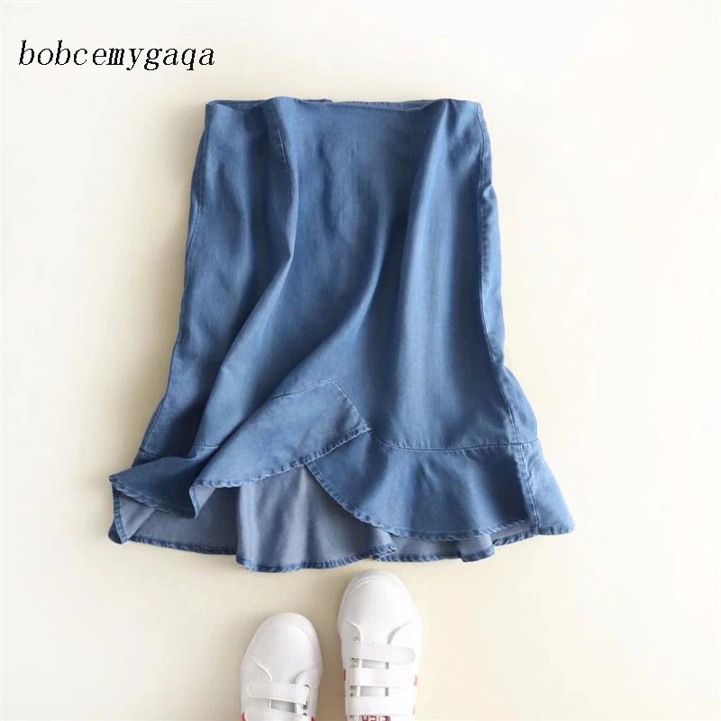Летняя Мягкая джинсовая короткая юбка с оборками однотонные джинсовые юбки