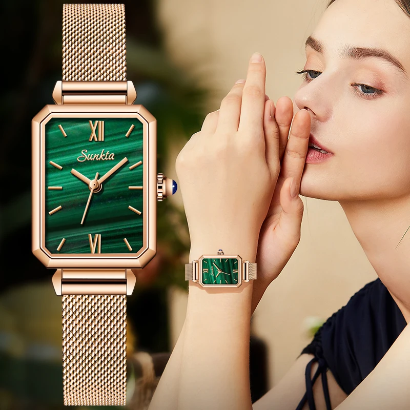 Часы наручные женские в стиле ретро градиентные модные изысканные зеленые