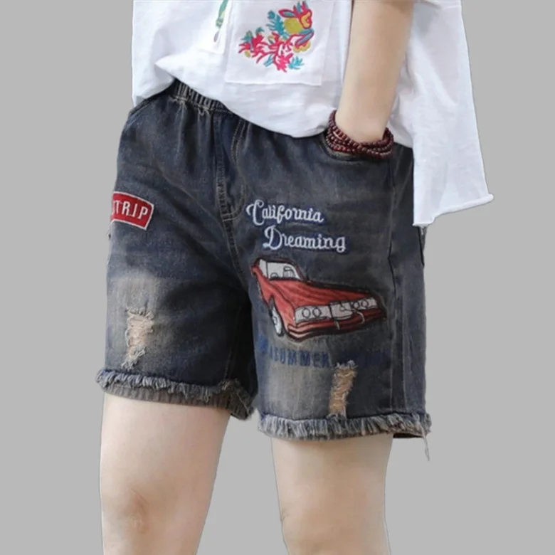 Летние джинсовые шорты женские летние свободные винтажные эластичные с высокой