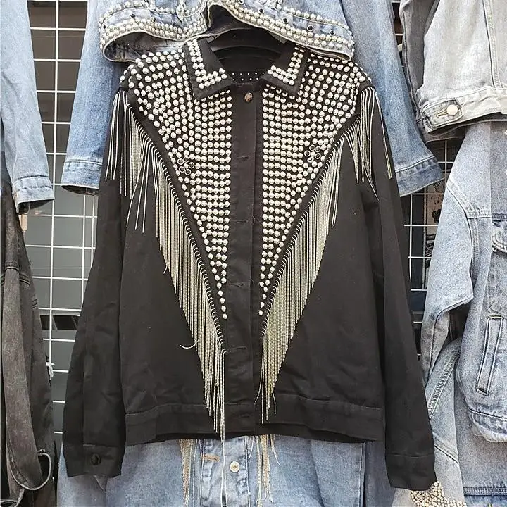 Женское винтажное джинсовое пальто с отложным воротником Повседневная Ручная