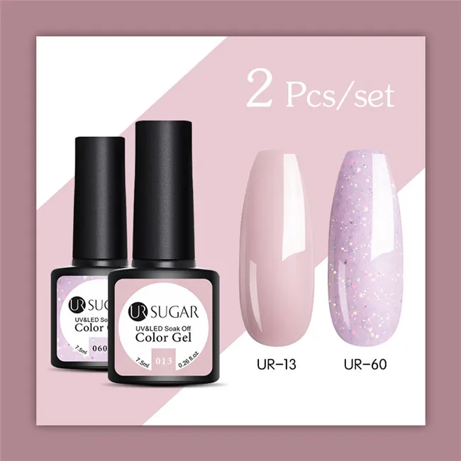 Ur Sugar 2 шт./лот Блеск УФ-гель для ногтей набор Полупостоянный верниш верхнее покрытие УФ светодиодный гель лак замочить от розового цвета серии - Цвет: 2pcs set4