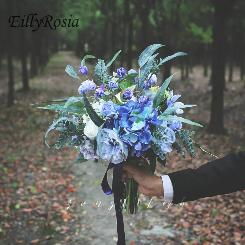 EillyRosia INS стиль синий фиолетовый букет невесты деревенский Страна Свадебные цветы
