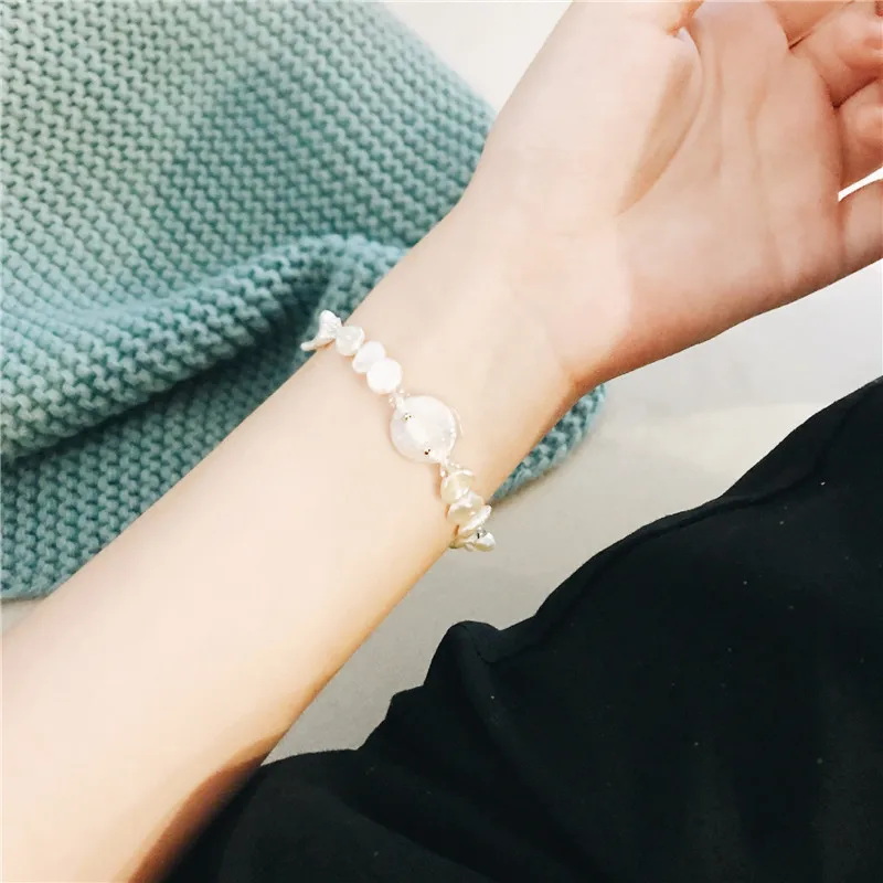 Простой стильный плоский жемчужный браслет из ракушек женская бижутерия ручной