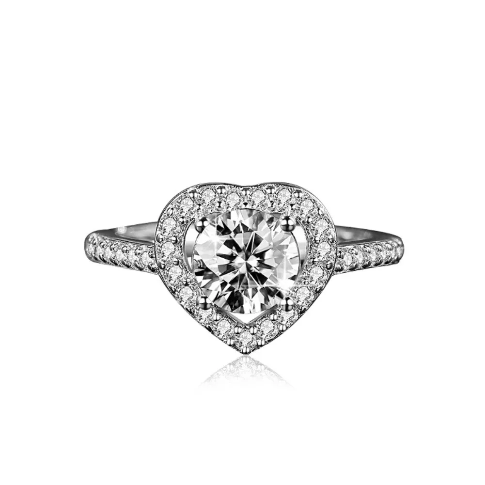 

Fashion Platinum Plated Ring Resizable Heart Open Ring with Shiny ZIrconia for Women Wedding Engagement Lover Jewelry TJZ191