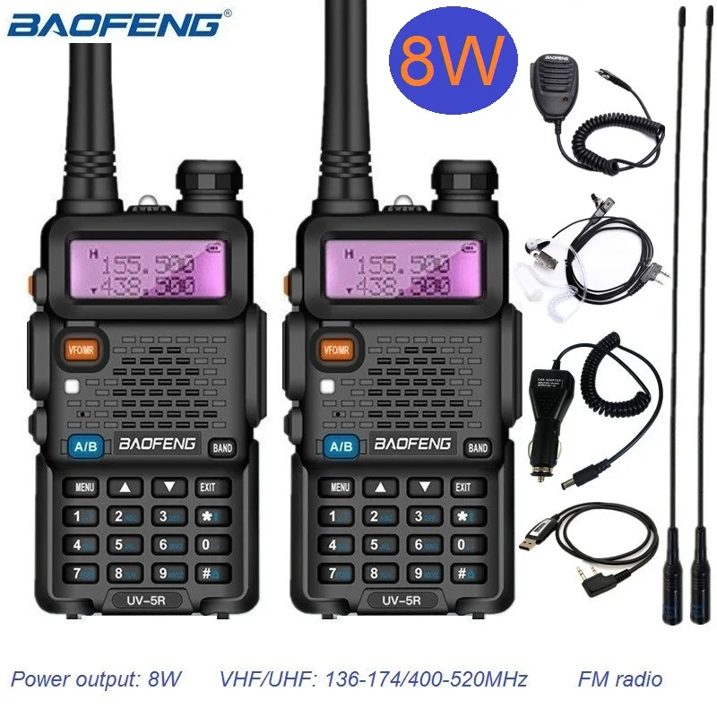

2pcs Real 8W Baofeng UV-5R Walkie Talkie UV 5R Powerful Amateur Ham CB Radio Station UV5R Dual Band Transceiver 10 KM Intercom
