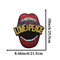 new arrival love peace lips iron on patches for clothes jaket large red lips sequined patch appliuqes diy decoration