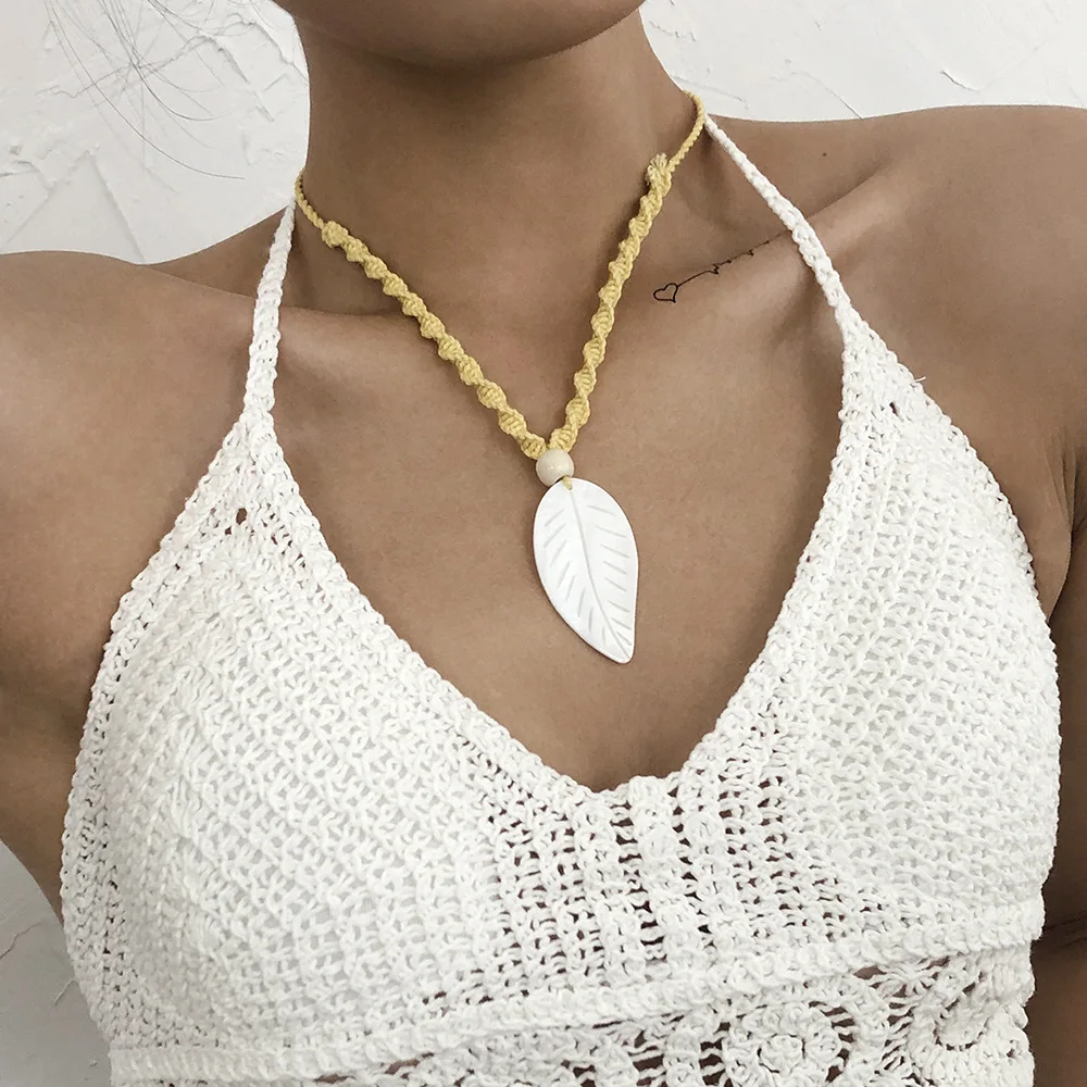 

DIEZI Bohemian Handmade Braided Cotton Rope Necklace New Ethnic Fashion Starfish Leaves Pendant Necklaces Girls Women Jewelry
