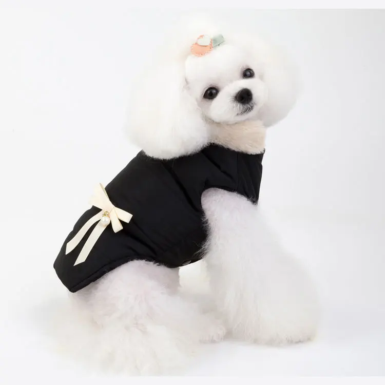 Осенне зимняя одежда для маленьких собак Черная куртка с хлопковой подкладкой