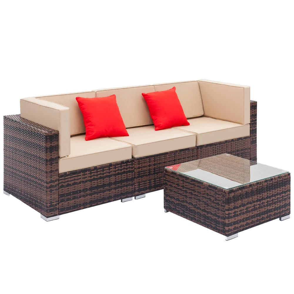 

【US Warehouse】Fully Equipped Weaving Rattan Sofa Set with 2 Corner Sofas & 1 Single Sofas & 1 Coffee Table （Outdoor rattan sofa）