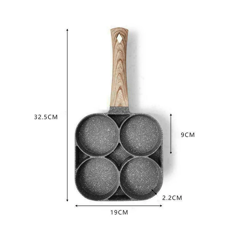 

Thickened Omelet Pan For Burger Eggs Ham Pancake Maker Wooden Handle 4 Hole Frying Pot Non Stick Cookware Breakfast Kitchen Tool