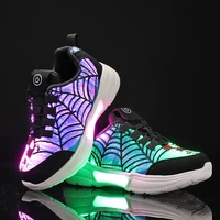 children led fiber optic shoes spider web design women luminous sneakers boys and girls glowing running shoes for kids size27 46