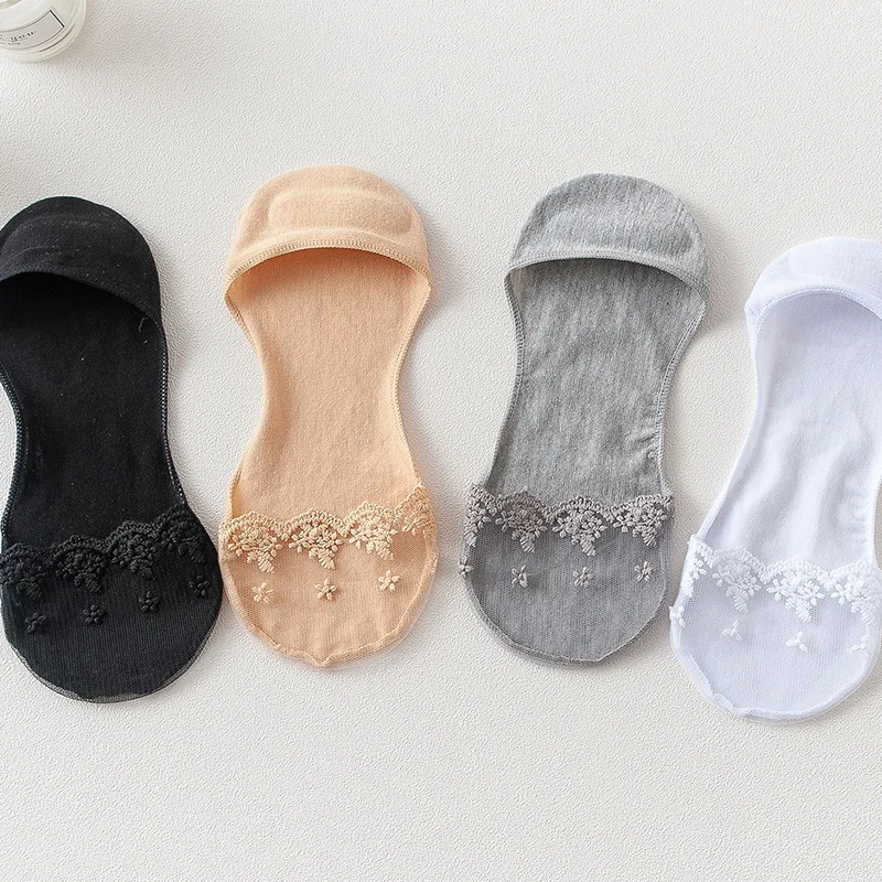 Летние женские носки лодочки из силикагеля и кружева для девочек невидимые