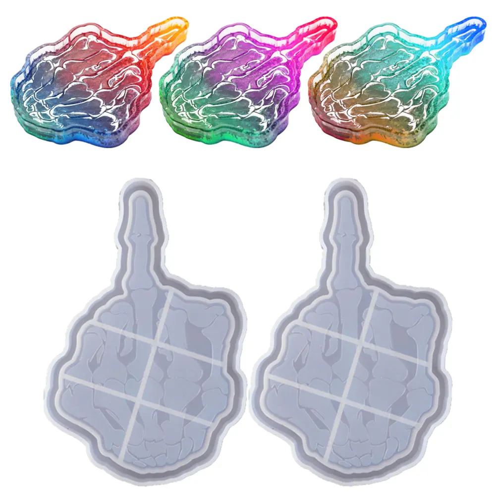 

2PCS Silicone Middle Finger Mold Gothic Skeleton Hand Ashtray MoldDIY Skull Hand Handcraft Crystal Epoxy Resin Mirror Plate Mold