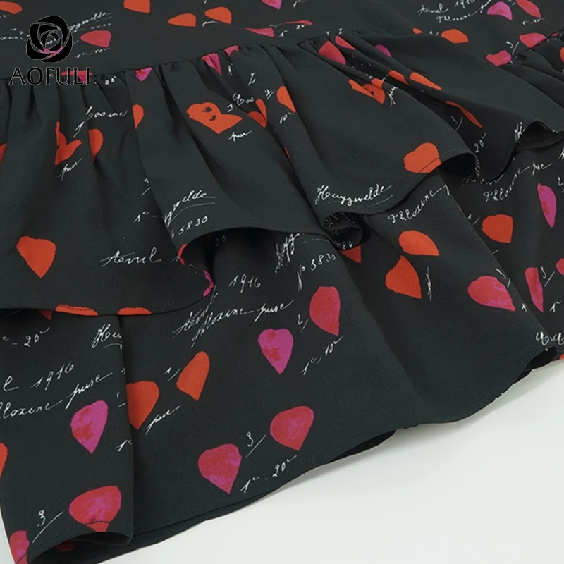 L ~ 4XL 5XL гофрированное Платье с принтом в виде сердца 2019 раннее осеннее платье