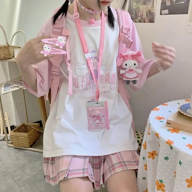 

Preppy T-shirts Women Pink Short-sleeved Tshirt Oversized Cartoon Kawaii Stitch Loose T-shirt Summer Goth Punk Female Clothes