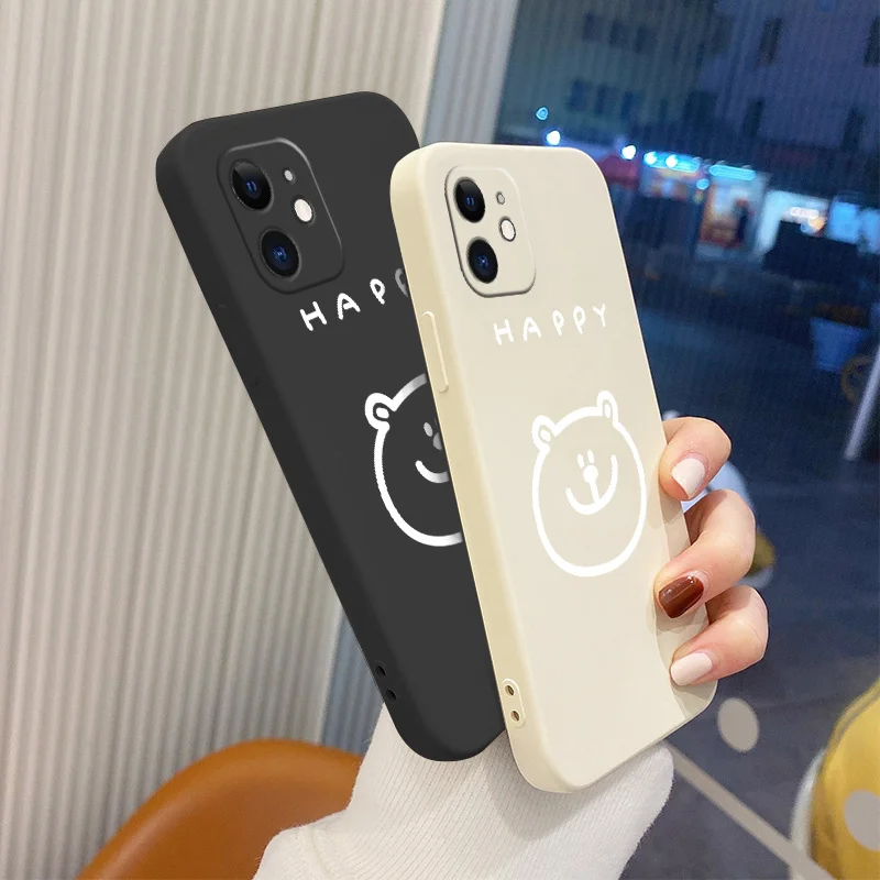 

Cute Bear Square Soft Case For iPhone 12 Pro Max Mini 11 Pro Max X XR XS MAX SE2020 8 7 6 6S Plus Silicone Phone Cover Case