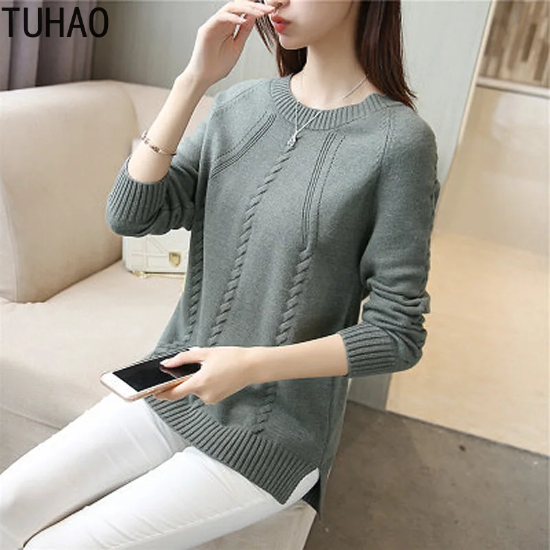 TUHAO Female Clothes Women Knitted Sweaters Autumn Fashion Casual Style Loose Knit Blouses Pullovers Lady Tops HC116 | Женская одежда