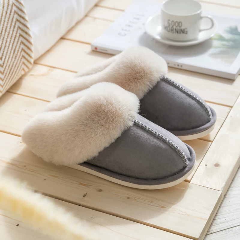 

Youdiao Women's Comfy Faux Fur House Slipper Scuff Memory Foam Slip on Anti-Skid Sole Gray Color House Cotton Slippers