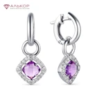 Серьги 2021 тренд из родированного серебра 925 с полудрагоценными вставками (аметист)