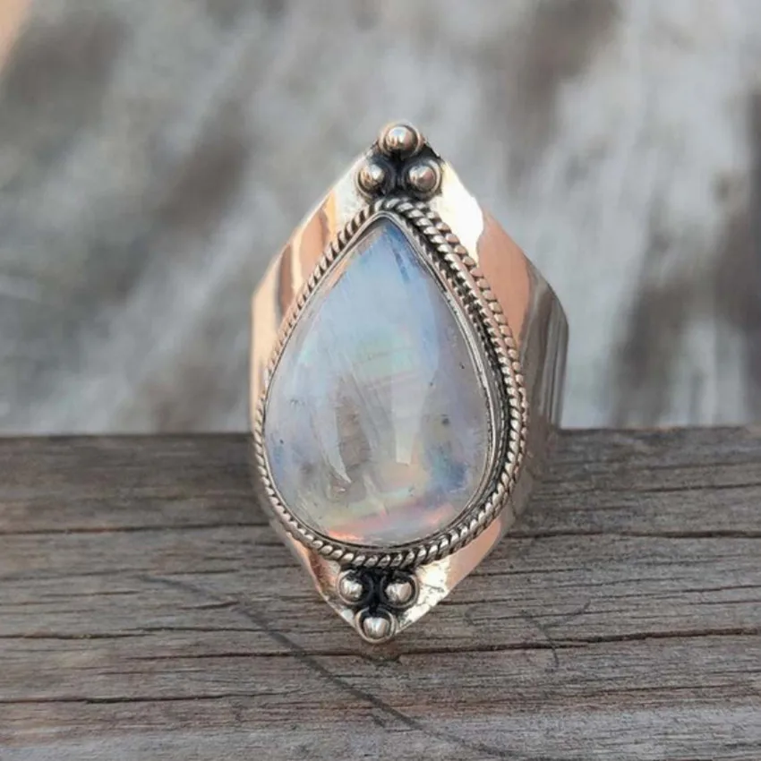 Посеребренное кольцо FYSL с камнем Лабрадорит в форме капли воды для подарка