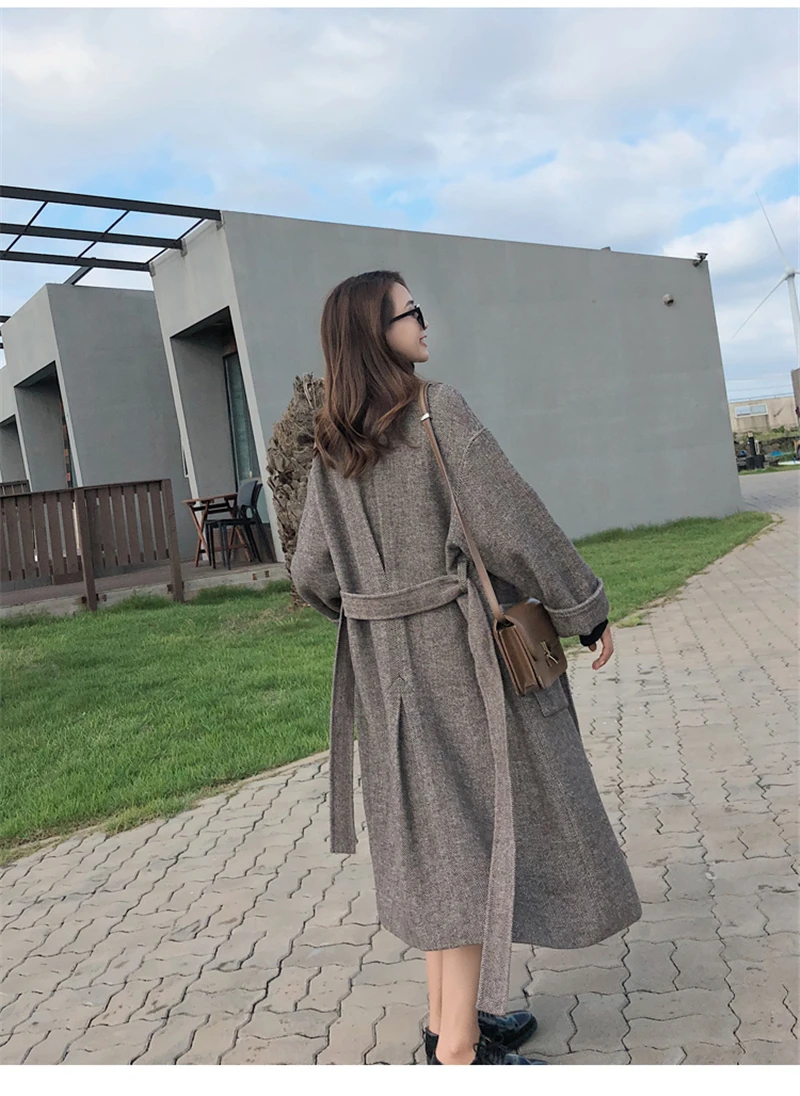 BGTEEVER, винтажное, свободное, утолщенное, теплое, шерстяное пальто для женщин,, с отворотом, полный рукав, карманы, с поясом, зимнее пальто, женское, длинное пальто