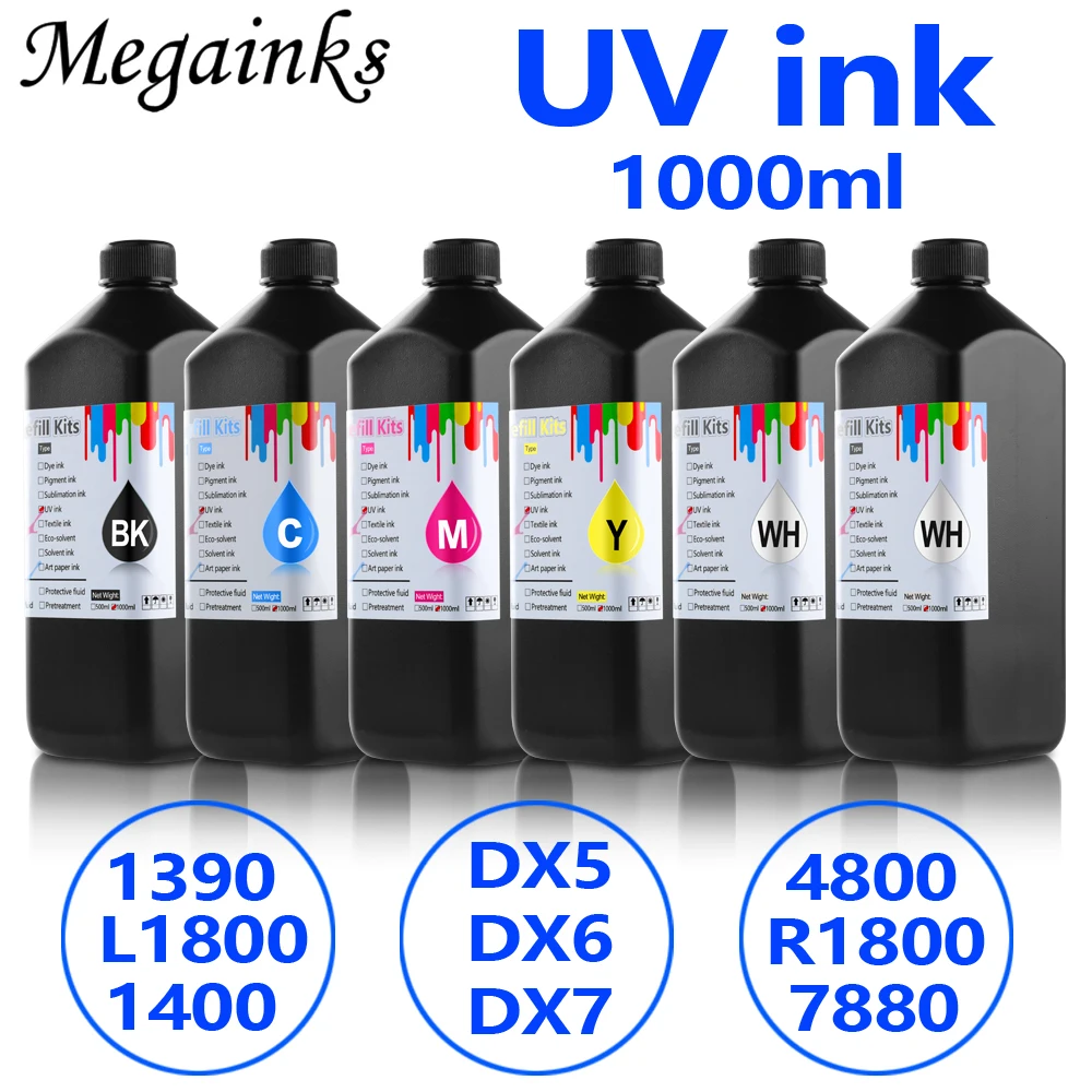 

6Color 1000ML Soft / Hard LED UV Ink for Roland for Mimaki for Mutoh Epson DX3 DX4 DX5 DX6 DX7 Printhead Flatbed Inkjet Printer