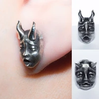 gothic horned demon baby face stud earrings vintage devil skull prajna earrings unisex biker punk evil studs jewelry