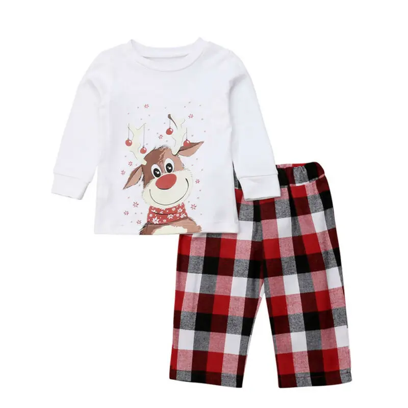2020 Семейные рождественские пижамы с принтом рождественского оленя комплекты для