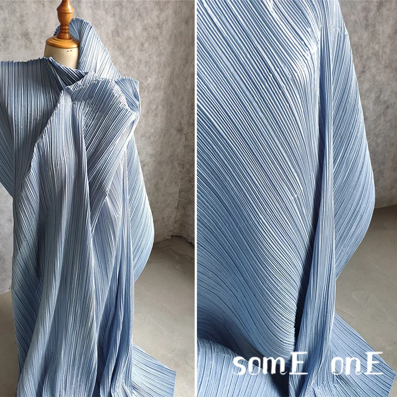 

Stiff Pleated Fabric Miyake Folds Sky Blue DIY Art Painting Wedding Decor Patchwork Pants Skirt Dress Clothes Designer Fabric